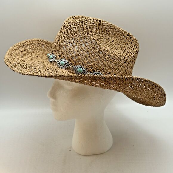 San Diego Hat Co. Accessories - San Diego Hat Company Straw Cowboy Hat Turquoise Conchos Hat Band Wide Brim OSFM
